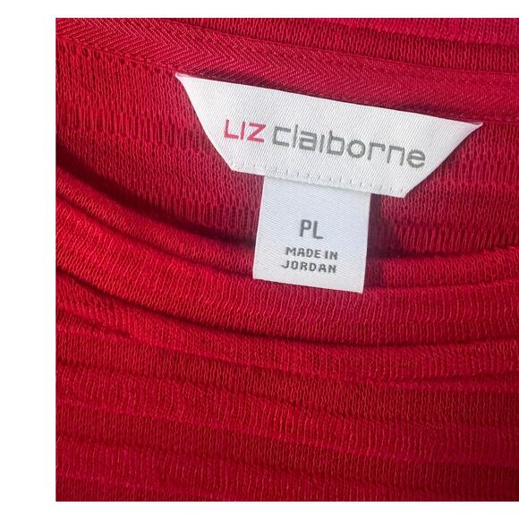 Liz Claiborne PL Petite Large Red Ribbed Pullover Sweater Button Shoulder Accent - Picture 2 of 7